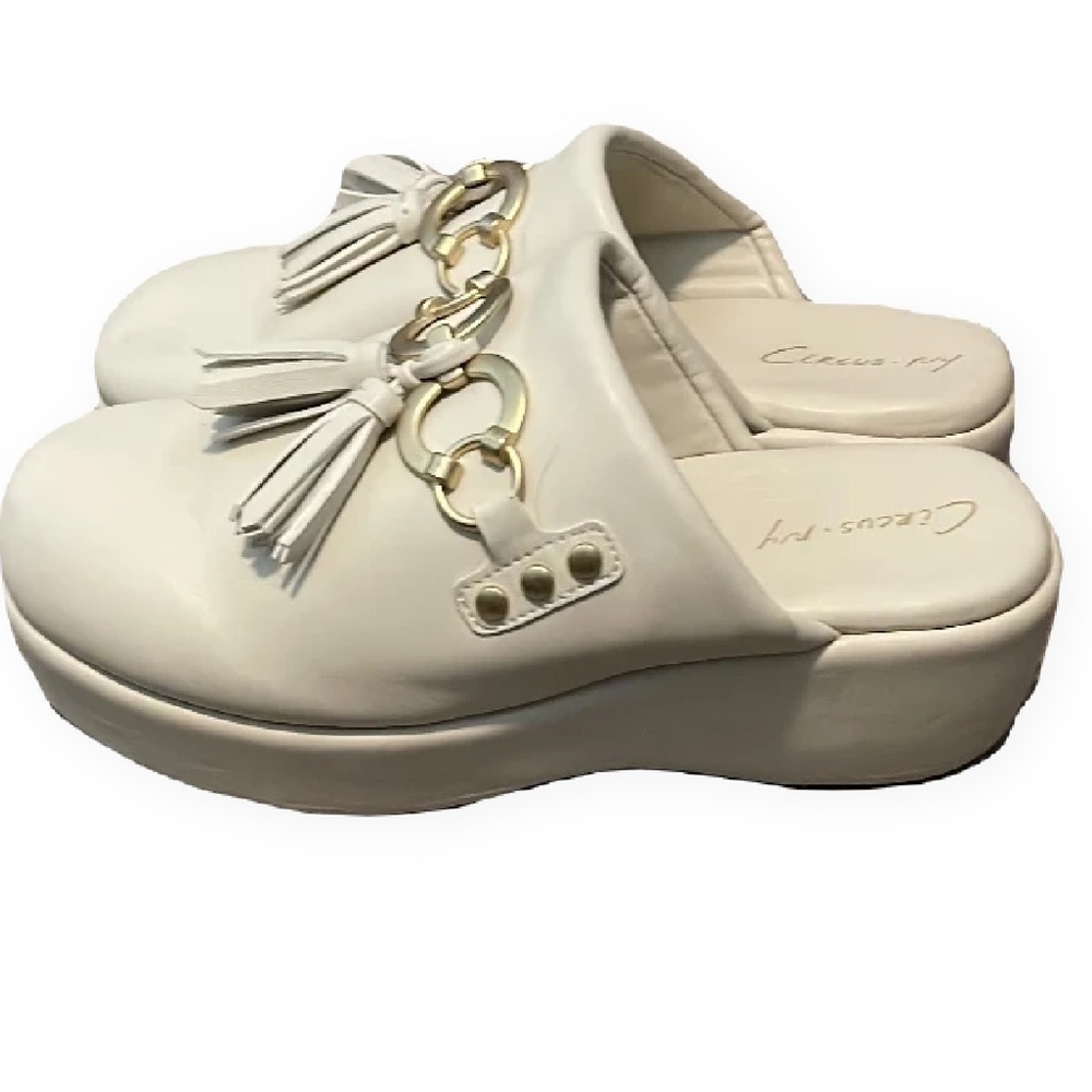 Circus NY Sam Edelman Elegant White Tassel Slip-On Mules